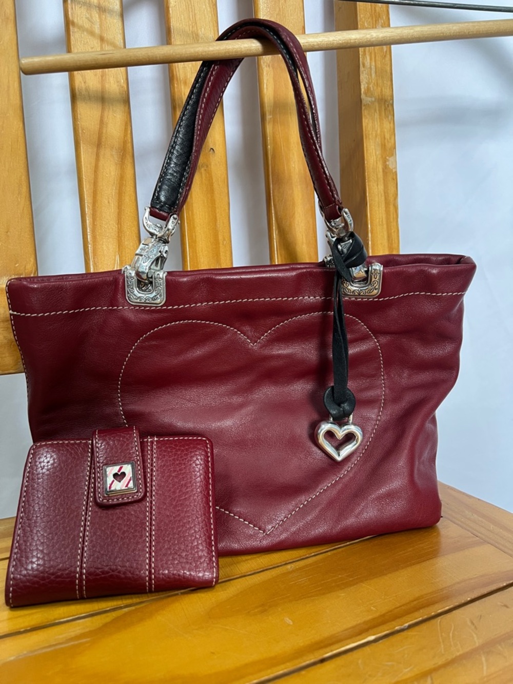 Brighton soft leather western heart deep red small purse and matching wallet